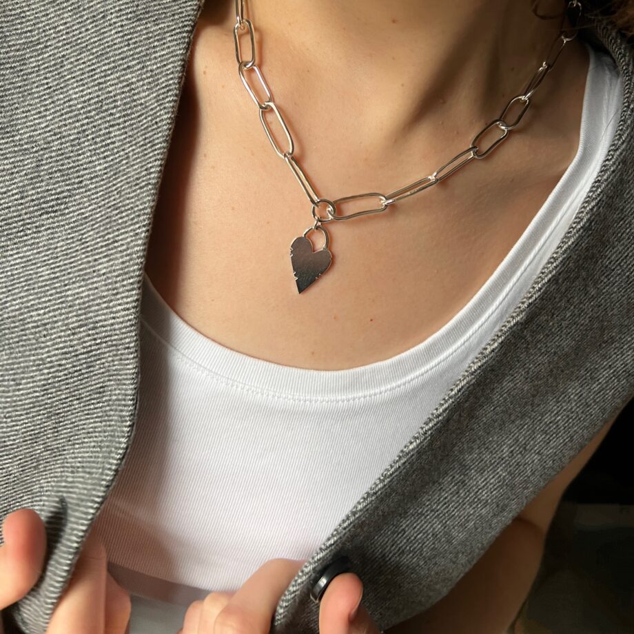 Glass Heart Chain Necklace