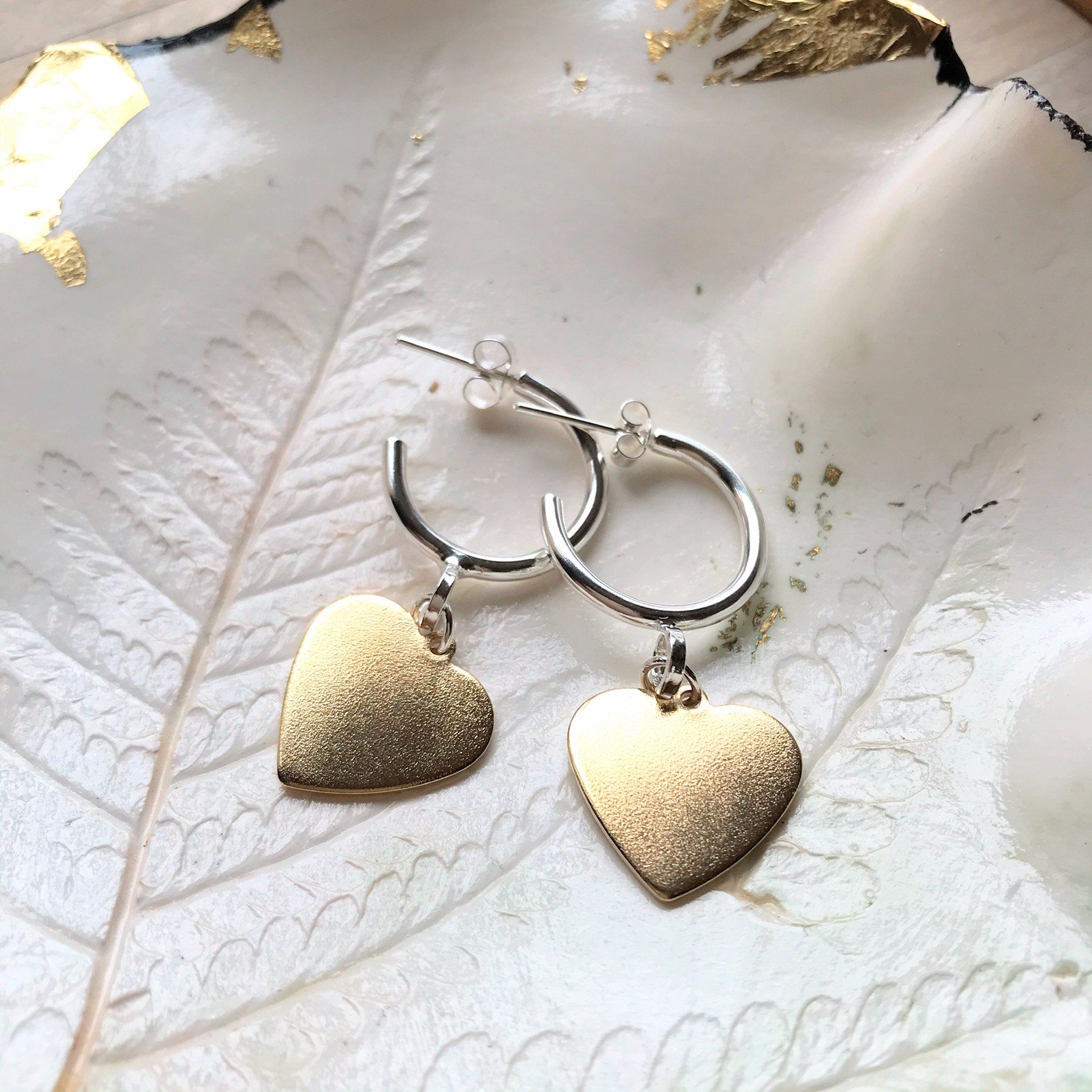 Silver & Brass Heart Hoops