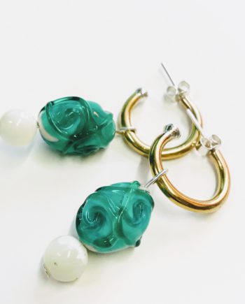 Teal Swirl & Pearl Hoops