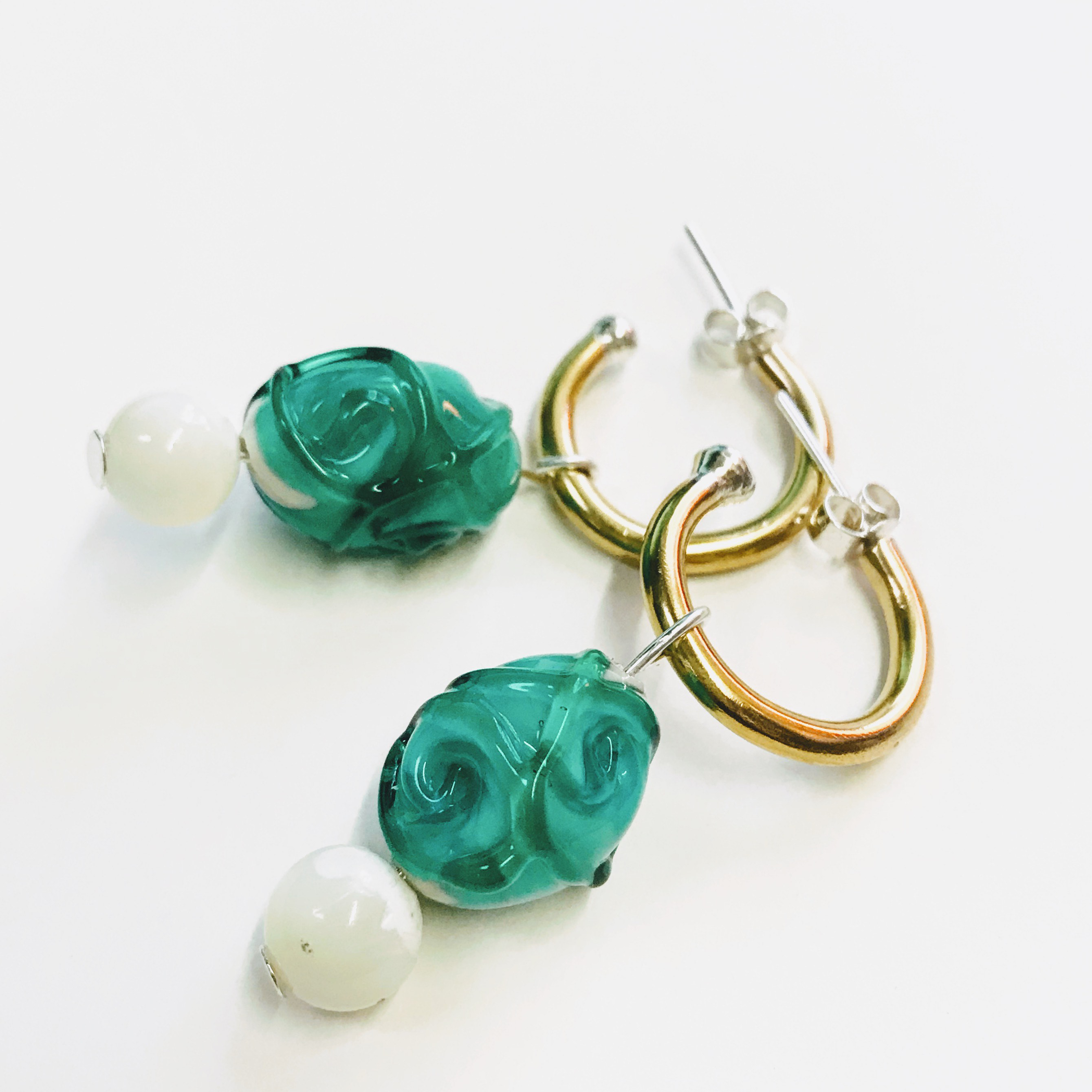Teal Swirl & Pearl Hoops