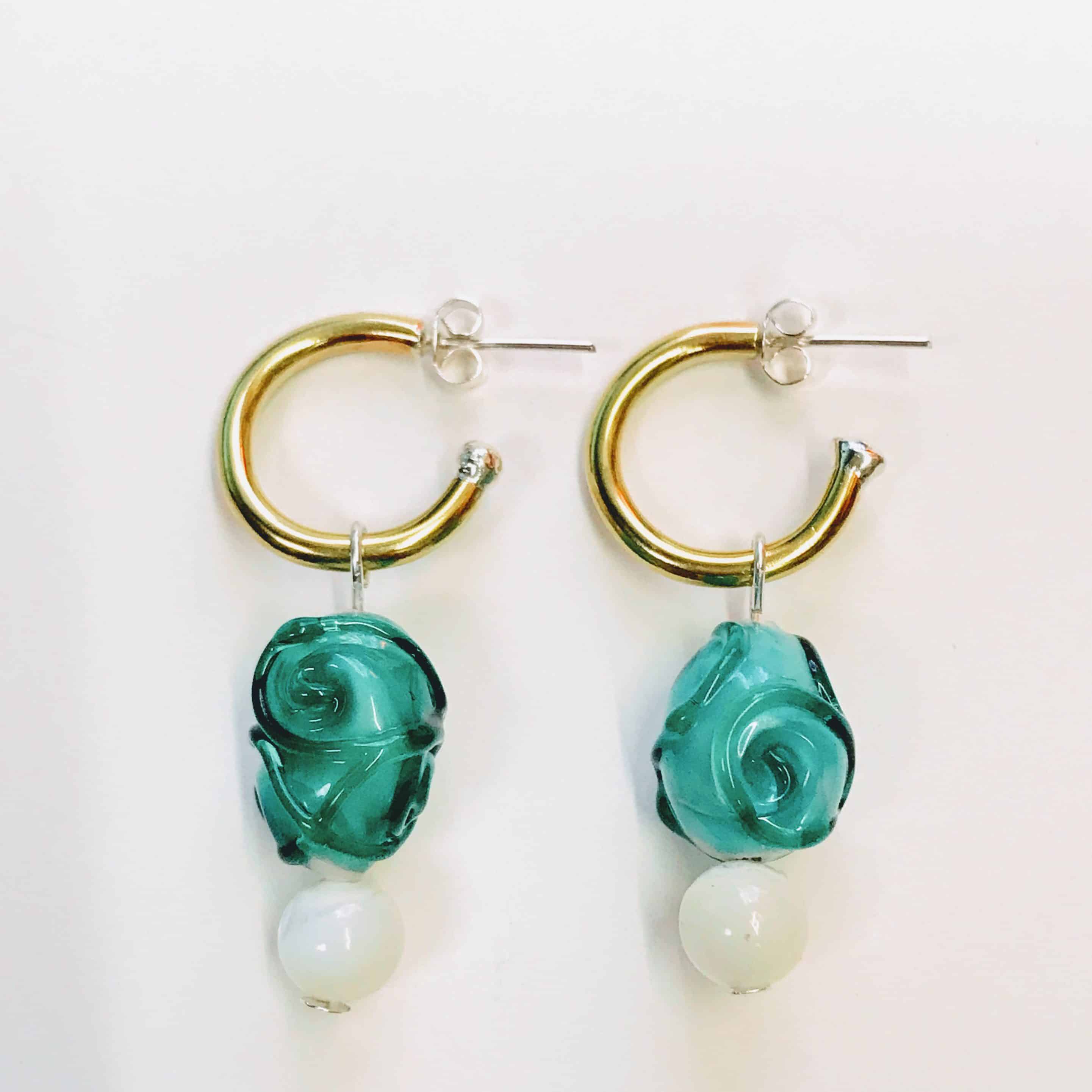 Teal Swirl & Pearl Hoops