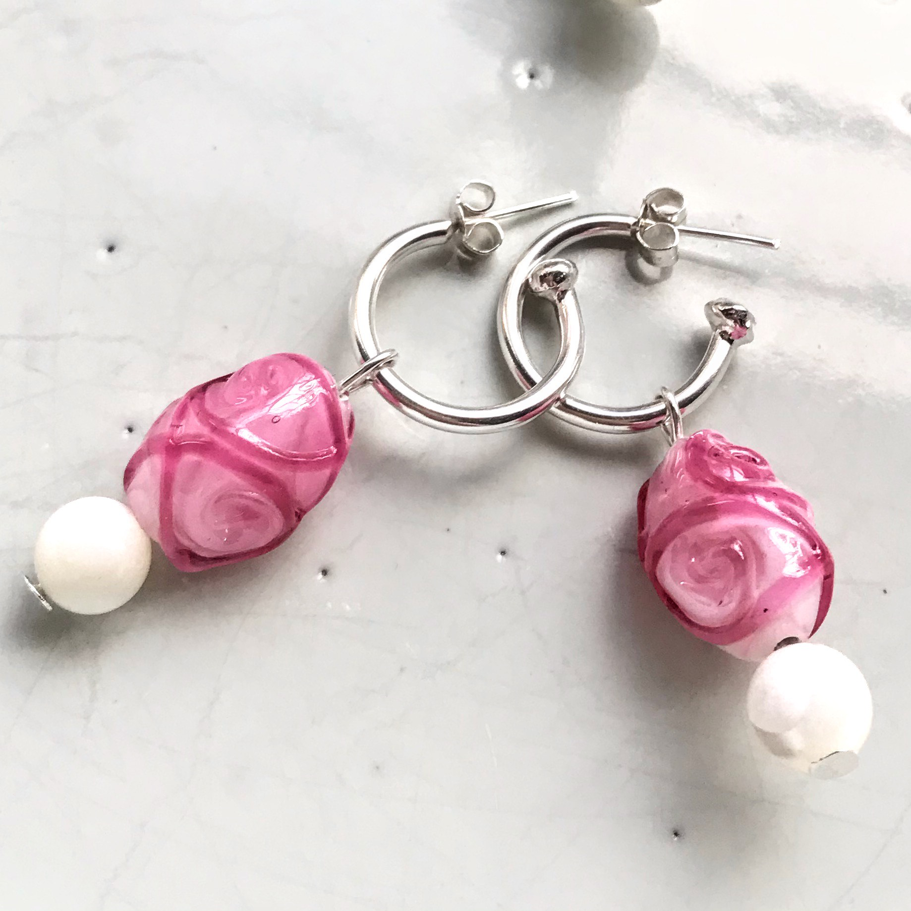 Rose Swirl & Pearl Hoops