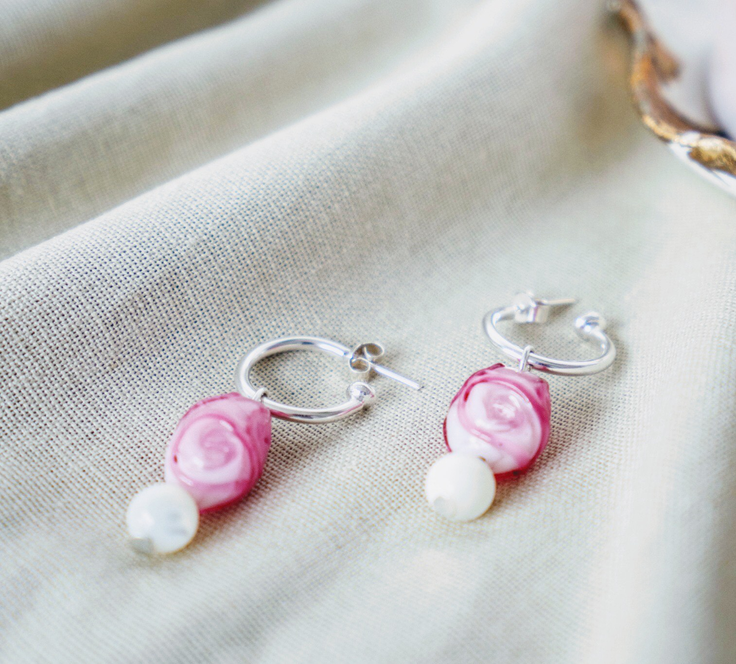 Rose Swirl & Pearl Hoops